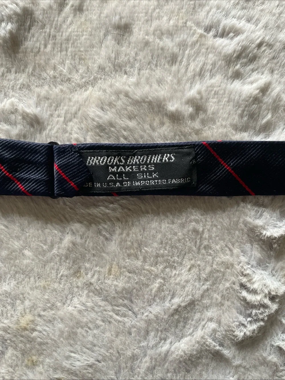 Brooks Brothers Navy Blue Self-Tie Bow Tie with Red Stripe
